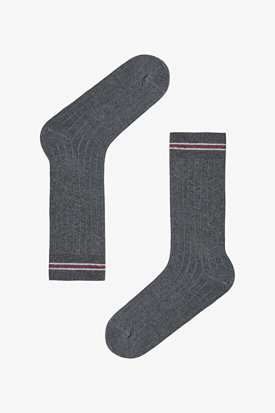 Çok Renkli Erkek Grey Line Çizgili 3'lü Soket Çorap - 4