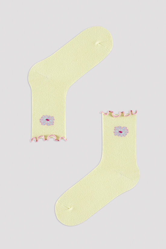 Kız Çocuk Çiçek Desenli 2li Soket Çorap - 3