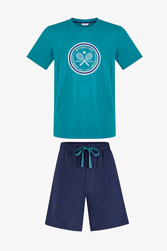 Erkek Renkli Serve Style Pijama Takımı - 1