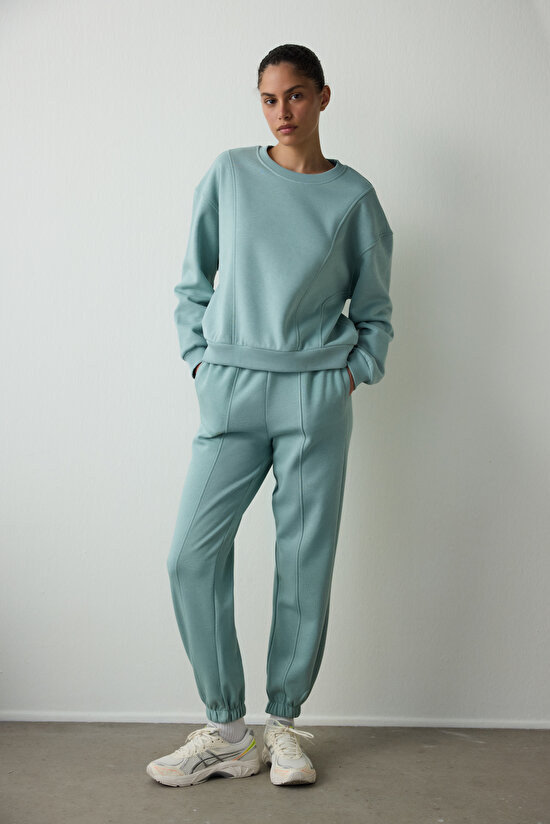 Mint Double Stitched Oversize Jogger Sweatpants - 4