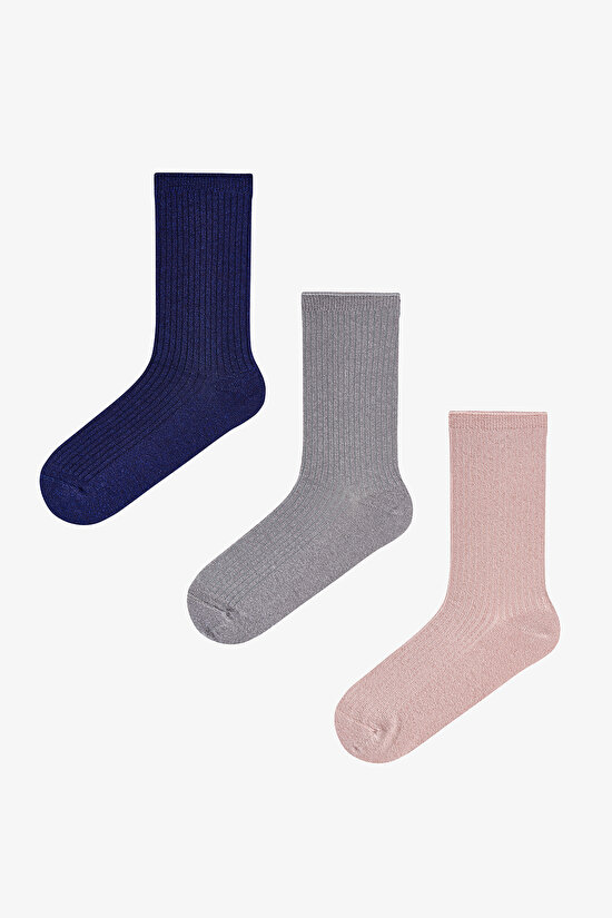 Navy Grey Dream Gleam Cotton Glitter 3 Pack Ankle Socks - 1