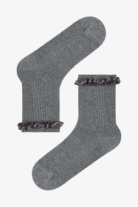 2 Çift Pamuklu Dantel Fırfırlı Soket Çorap - 3