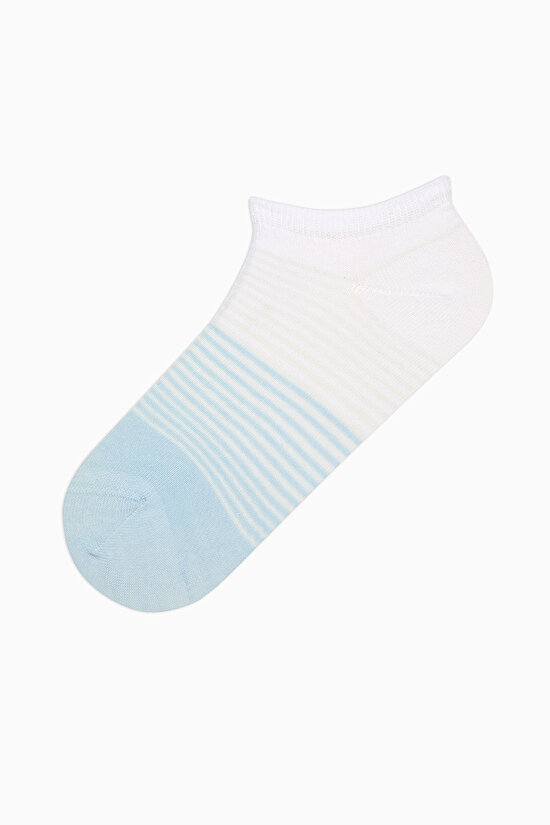 5 Çift Pamuklu Renli Çizgi Desenli Burun Dikişsiz Patik Çorap - 3