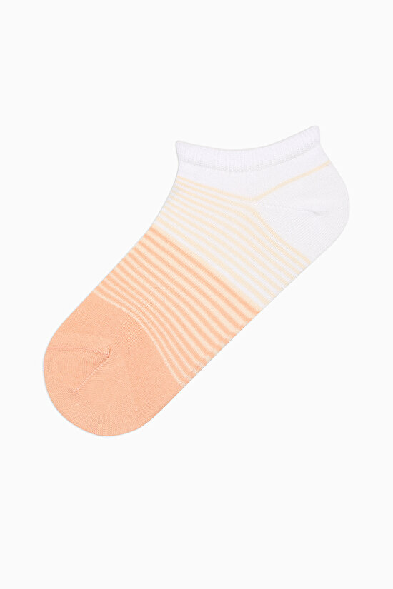 5 Çift Pamuklu Renli Çizgi Desenli Burun Dikişsiz Patik Çorap - 4