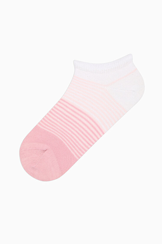 5 Çift Pamuklu Renli Çizgi Desenli Burun Dikişsiz Patik Çorap - 6