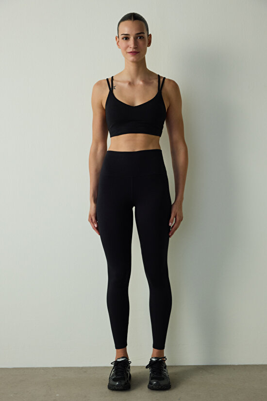 Black Cotton Modal Blend High Waist Leggings - 5