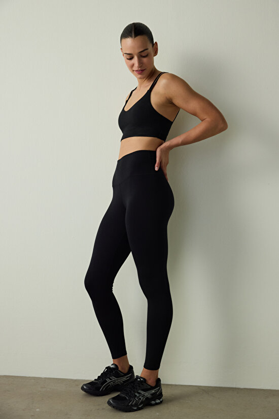 Black Cotton Modal Blend High Waist Leggings - 6