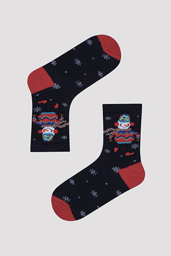 Erkek Çocuk Kardan Adam Motifli Lacivert 2li Soket Çorap - 3
