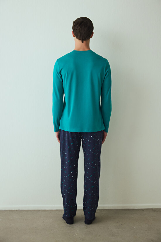 Erkek Super Slogan Baskılı Bisiklet Yaka Pamuklu Pijama Takımı - 6