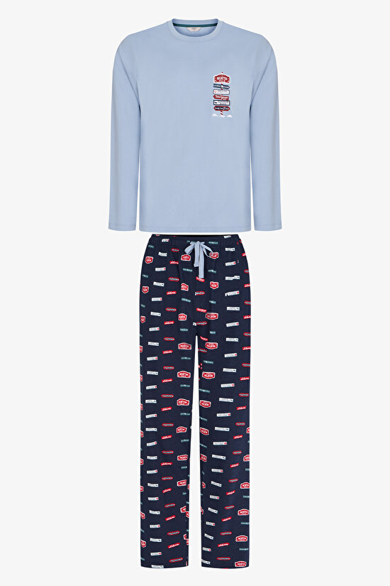 Erkek Aurora Station Geometrik Desenli Pantolon Uzun Kollu Pijama Takımı - 1