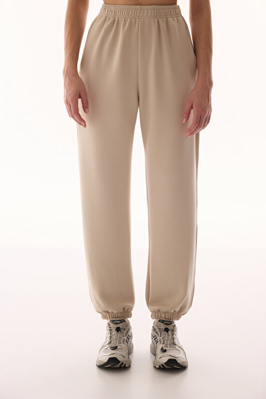 Beige Silky Feel Zipped Jogger Pants - 2