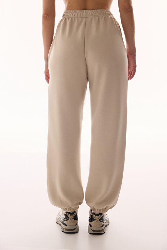 Beige Silky Feel Zipped Jogger Pants - 3