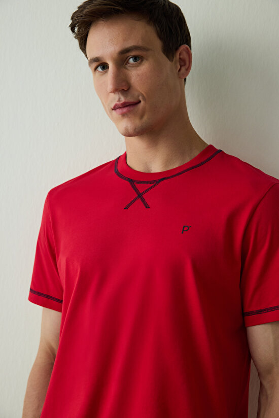 Flame Red Red Star Man Crew Neck Shorts Pajama Set - 3