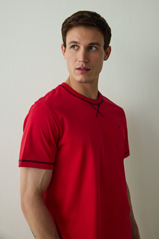 Flame Red Red Star Man Crew Neck Shorts Pajama Set - 4