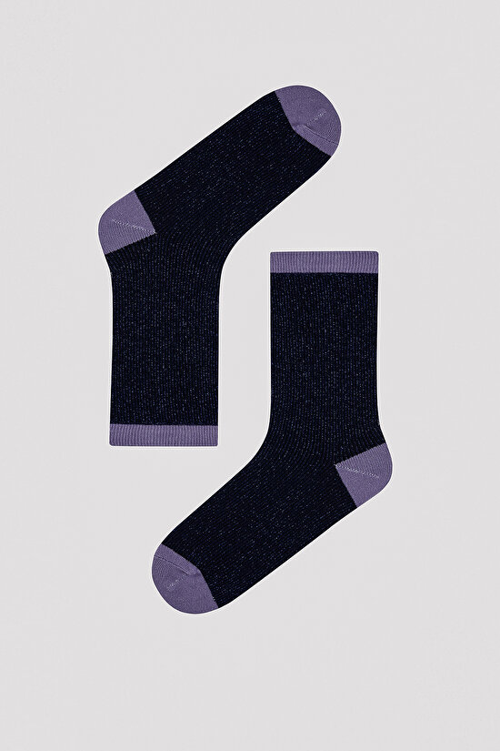 Renkli Simli 3lü Soket Çorap - 3