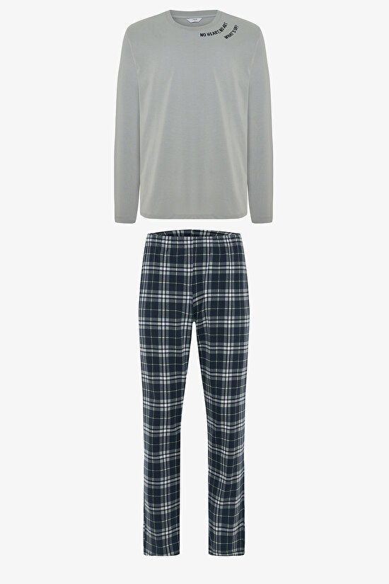 Whatsup Erkek Slogan Baskılı Uzun Kollu Pijama Takımı - 6