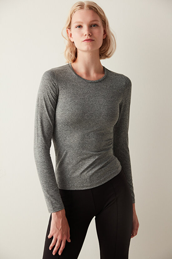 Grey Fitted Long Sleeve Top - 3