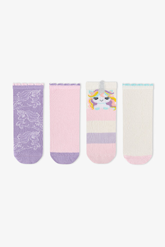 Girls' Unicorn Fantasy Cotton 4 Pack Ankle Socks - 1