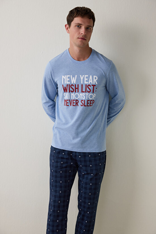 Man List Geometric Patterned Crew Neck Cotton 2-Piece Pajama Set - 2