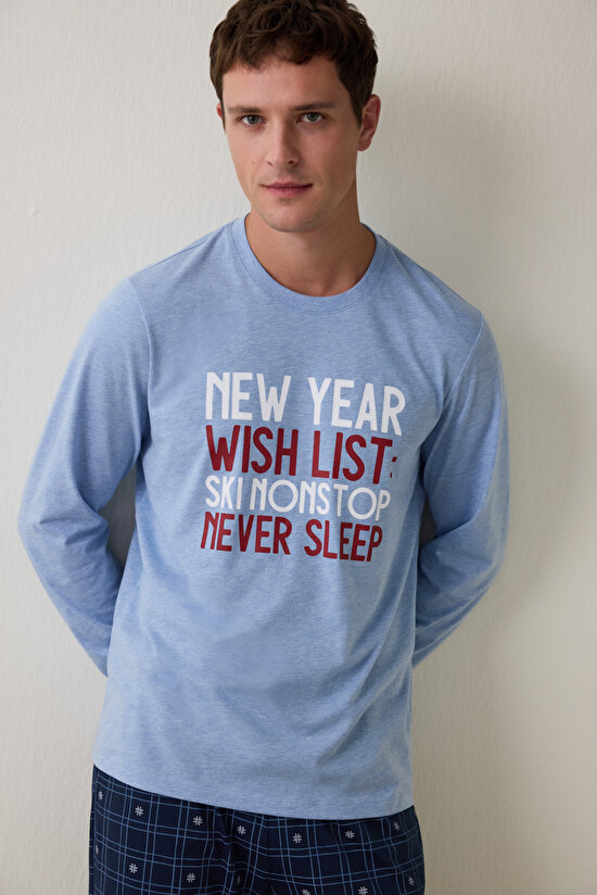 Man List Geometric Patterned Crew Neck Cotton 2-Piece Pajama Set - 3