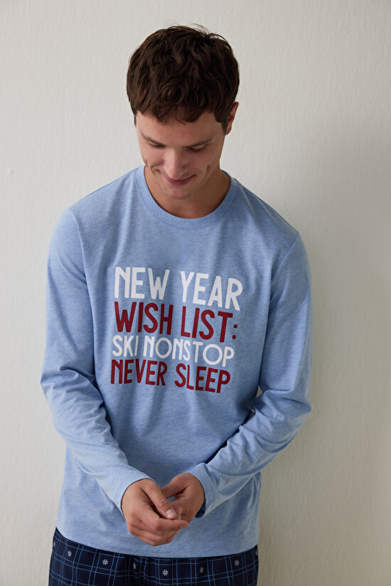 Man List Geometric Patterned Crew Neck Cotton 2-Piece Pajama Set - 4