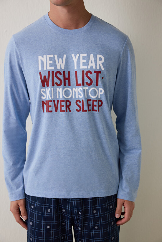 Man List Geometric Patterned Crew Neck Cotton 2-Piece Pajama Set - 5