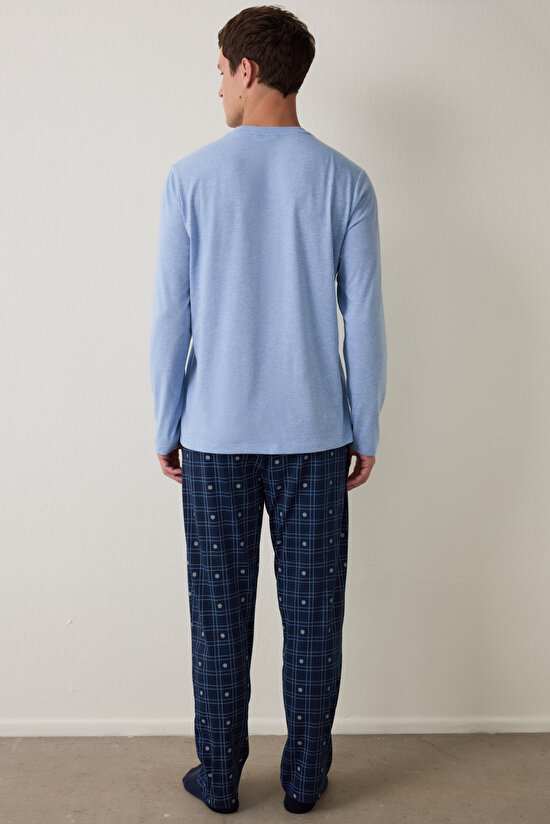 Man List Geometric Patterned Crew Neck Cotton 2-Piece Pajama Set - 6