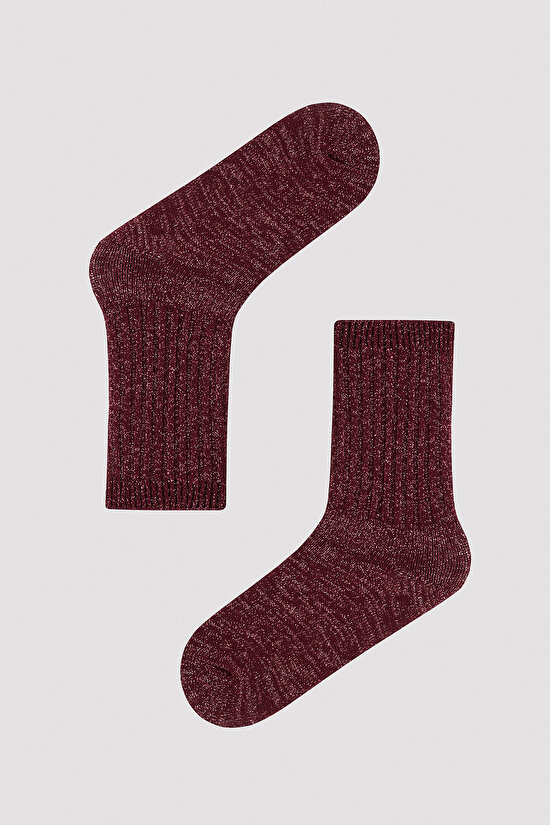 Shiny Deep Parıltılı Bordo Soket Çorap - 1