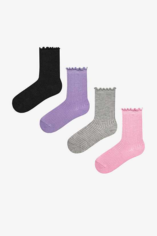 Girls Color Frill 4in1 Multi Colour Socket Socks - 1