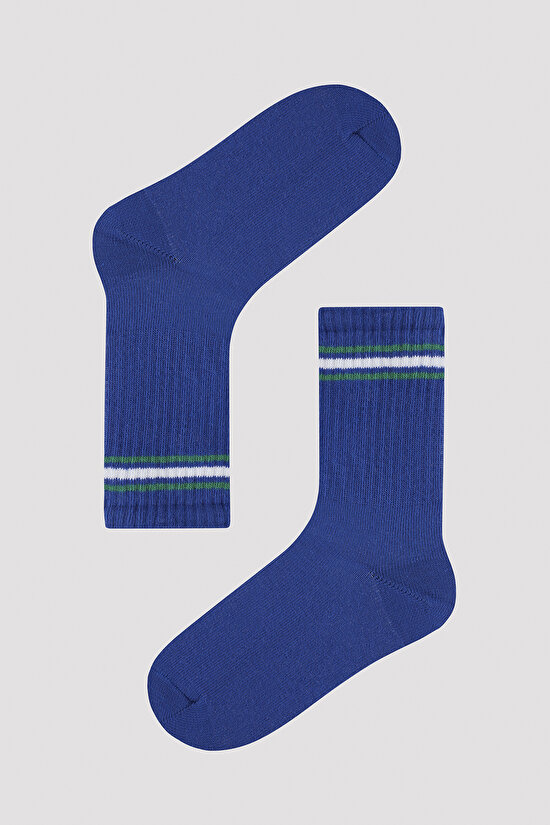 Erkek Çocuk Mavi Çizgi Baskılı 3 lü Tenis Soket Çorap - 3