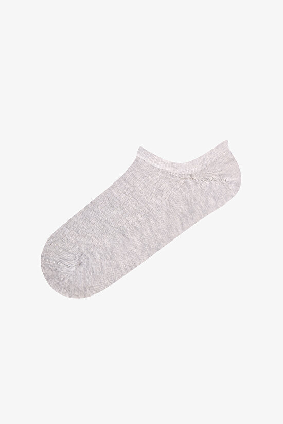 Grey Beige Classic Ribbed Cotton Jacquard 5 Pack Sneaker Socks - 2