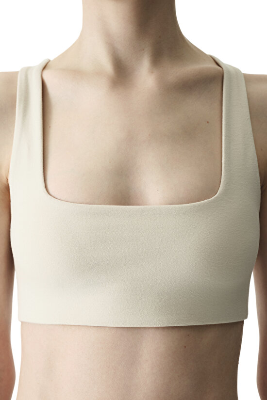 Light Beige Ruched Back Removable Pad Cotton Modal Blend Sports Bra - 3