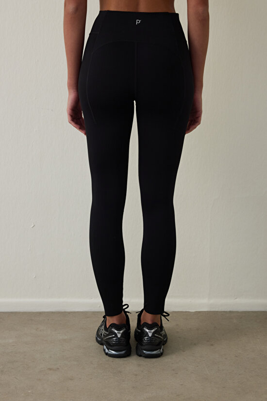 Black High Support Pocketed High Waist Sport Lock Pocket Leggings - 3