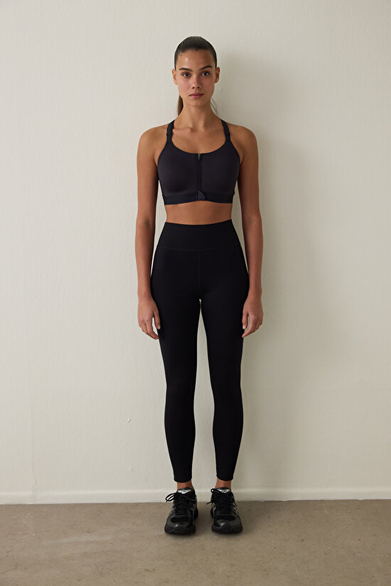 Black High Support Pocketed High Waist Sport Lock Pocket Leggings - 5