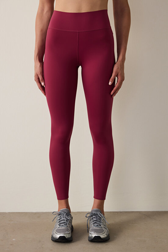 Burgundy High Support Pocketed High Waist Lock Pocket Leggings Burgundy High Support Pocketed High Waist Lock Pocket Leggings - 3