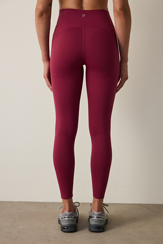 Burgundy High Support Pocketed High Waist Lock Pocket Leggings Burgundy High Support Pocketed High Waist Lock Pocket Leggings - 4