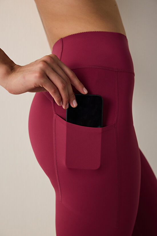 Burgundy High Support Pocketed High Waist Lock Pocket Leggings Burgundy High Support Pocketed High Waist Lock Pocket Leggings - 6