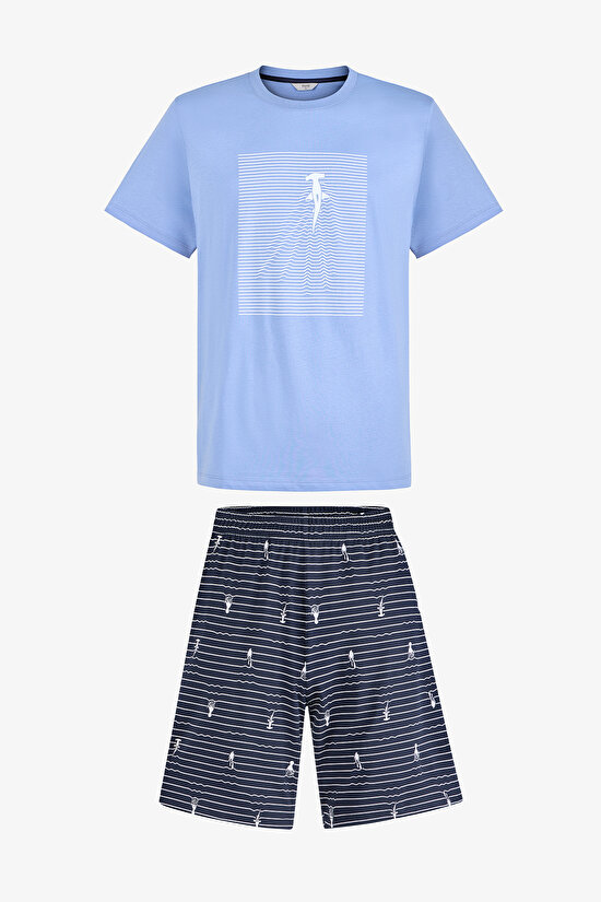 Erkek Renkli Lighthouse Bay Şortlu Pijama Takımı - 4