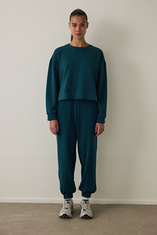 Koyu Yeşil Modal Şardonlu Sweatshirt - 1