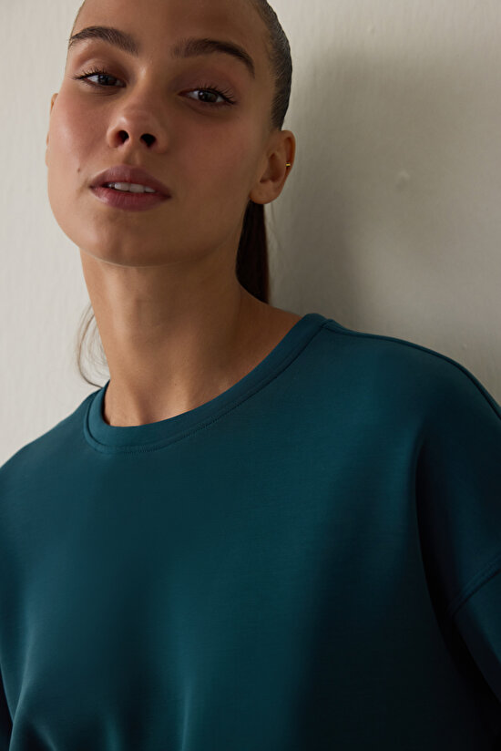 Koyu Yeşil Modal Şardonlu Sweatshirt - 3