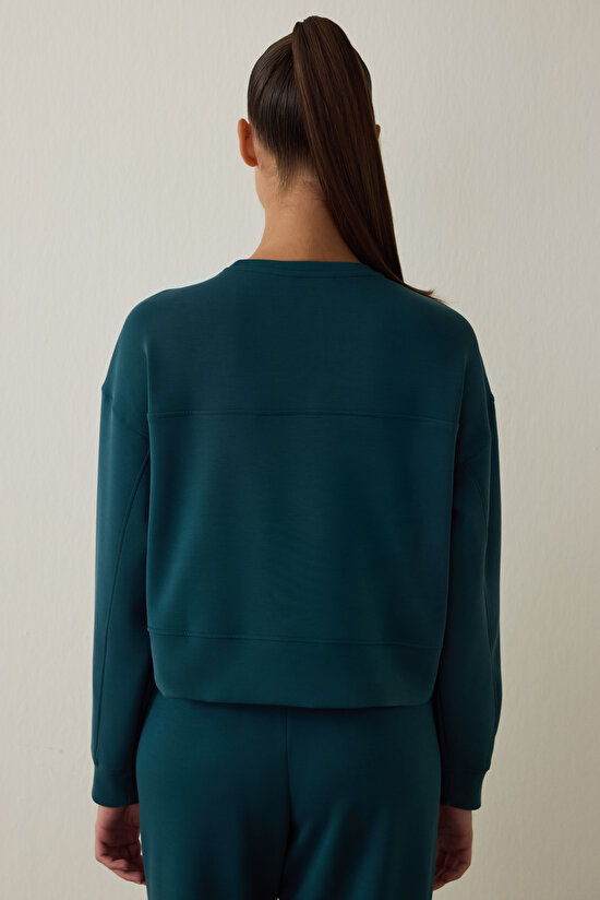 Koyu Yeşil Modal Şardonlu Sweatshirt - 5