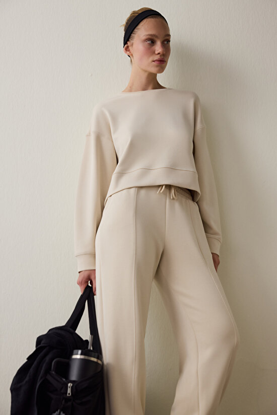 Bej Modal Şardonlu Sweatshirt - 4