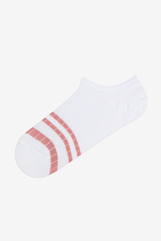 Rib Line Pink Grey White 3in1 Sneaker Socks - 3