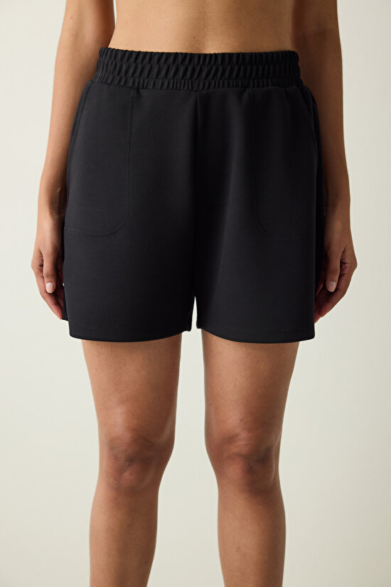 Silky Feel Active Black Shorts - 1