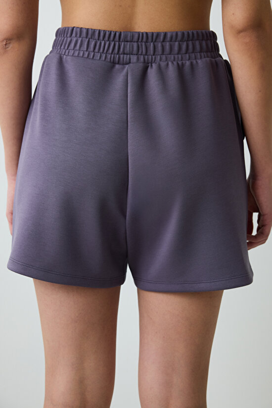 Gri Yüksek Bel Cepli Silky Touch Şort - 5