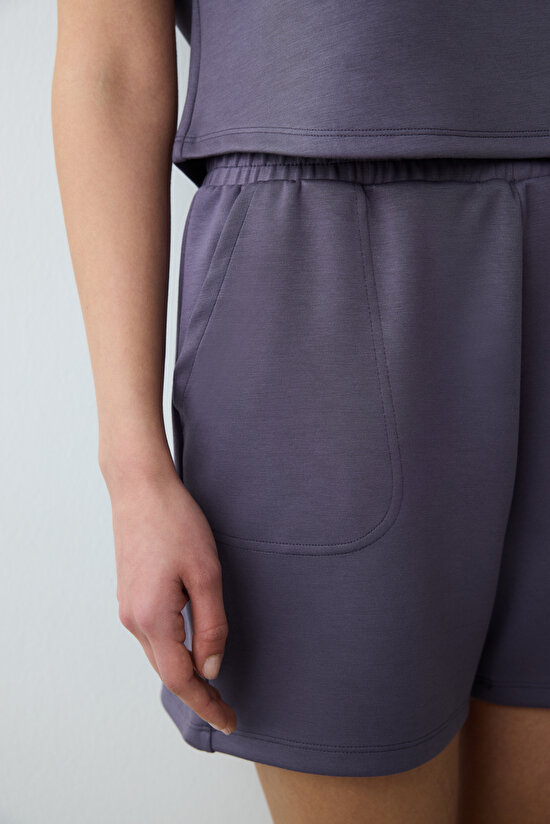 Gri Yüksek Bel Cepli Silky Touch Şort - 6