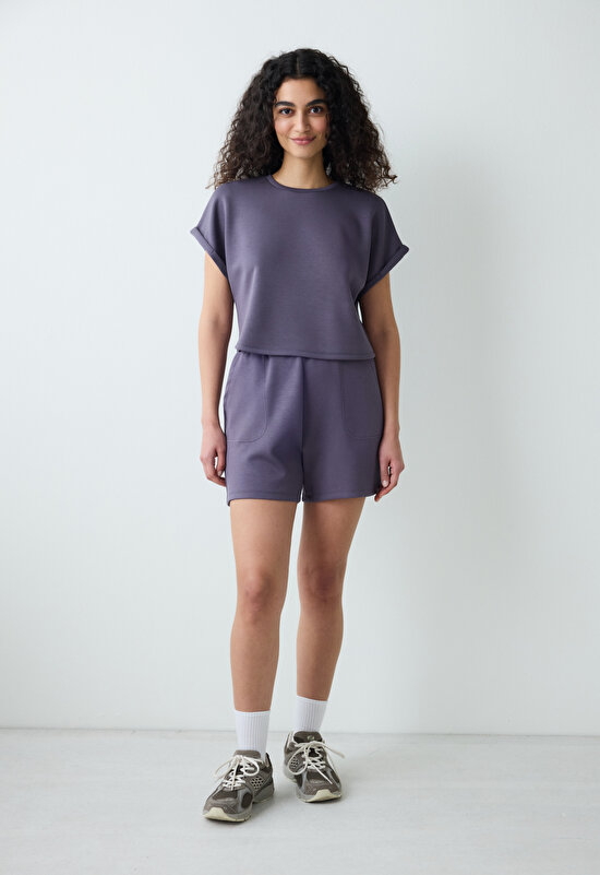 Gri Yüksek Bel Cepli Silky Touch Şort - 7