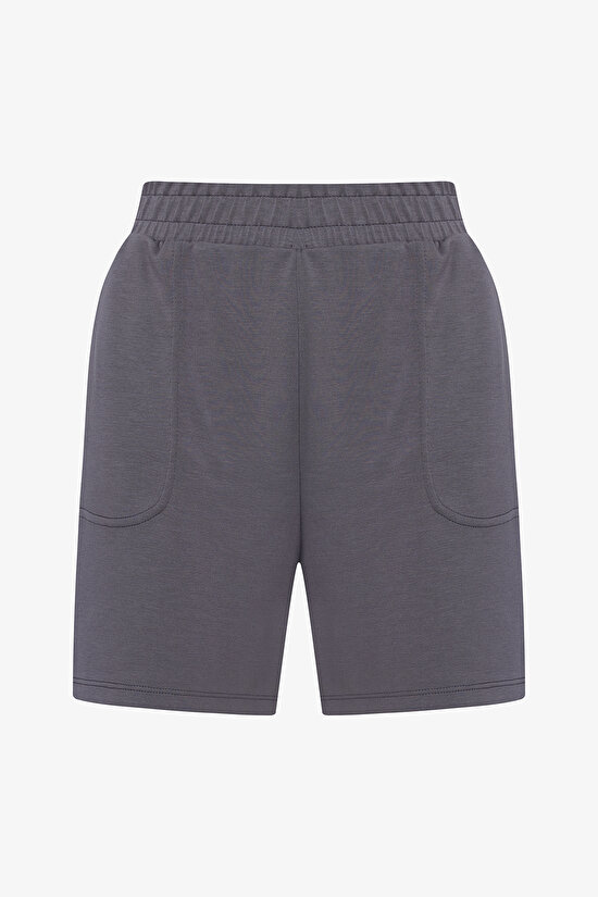 Gri Yüksek Bel Cepli Silky Touch Şort - 8