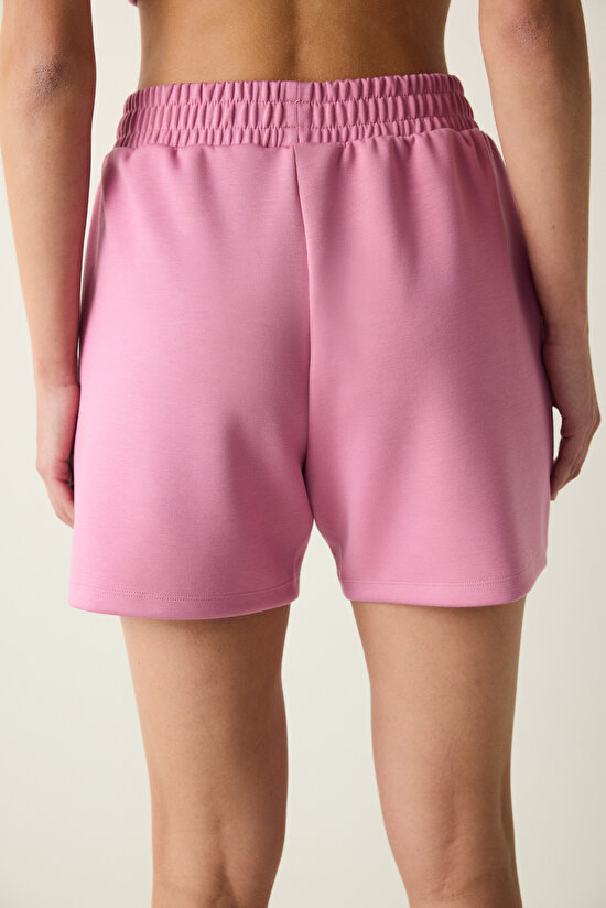 Pembe Yüksek Bel Cepli Silky Touch Şort - 4