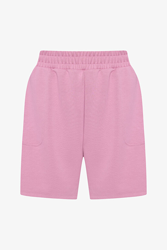 Pembe Yüksek Bel Cepli Silky Touch Şort - 5